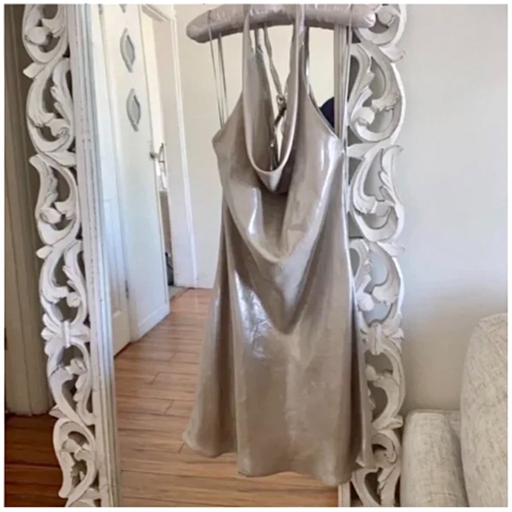 🪞 NWT zara luxe front cowl neck tie up halter classic backless dress